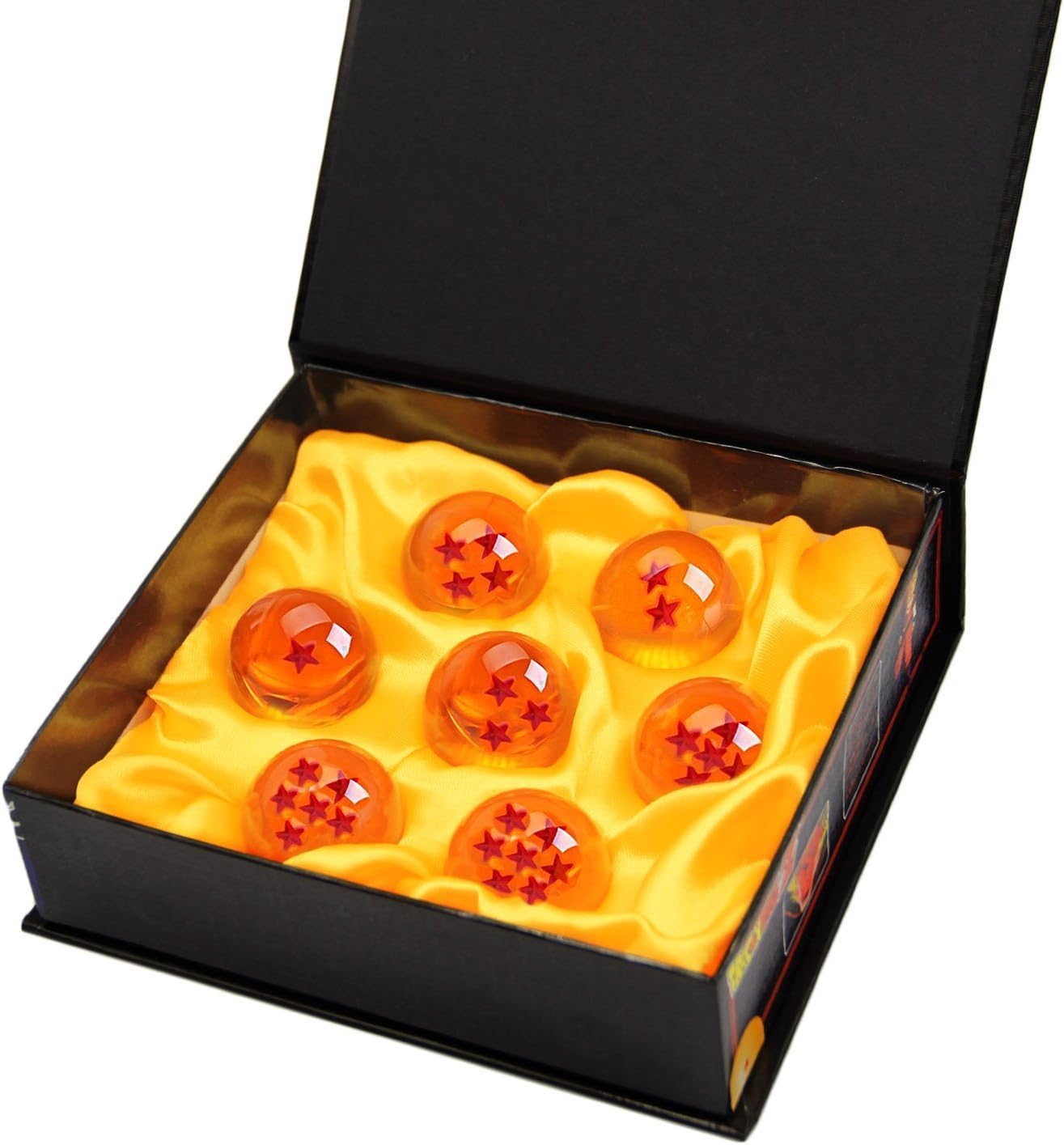 Dragon Ball Z crystal orbs collectible set with star patterns in orange red and blue colors