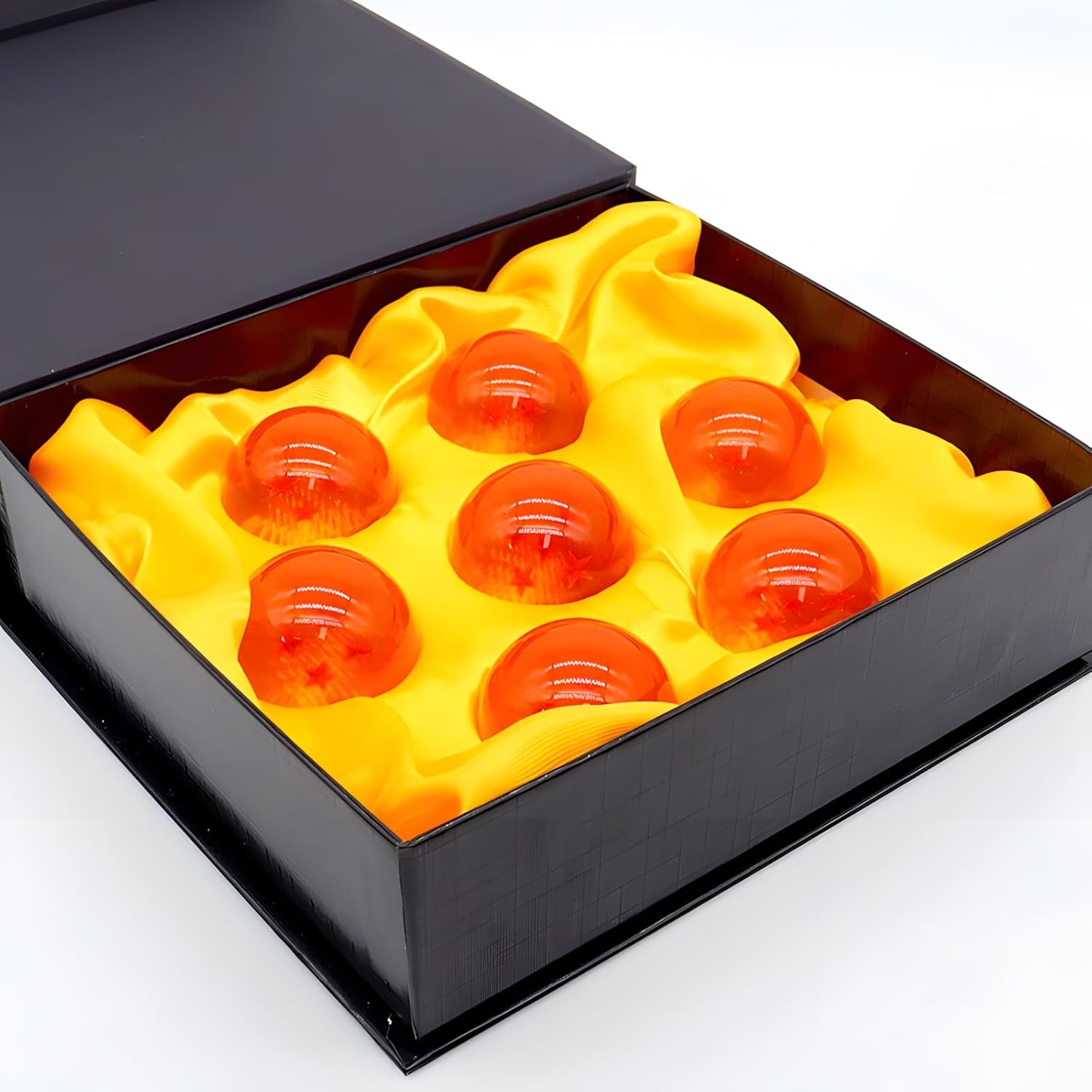 Dragon Ball Z crystal orbs collectible set with star patterns in orange red and blue colors