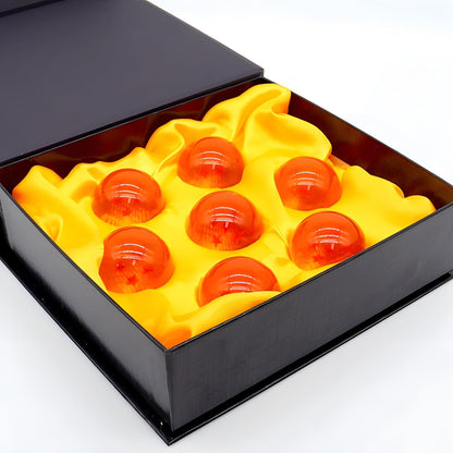 Dragon Ball Z crystal orbs collectible set with star patterns in orange red and blue colors