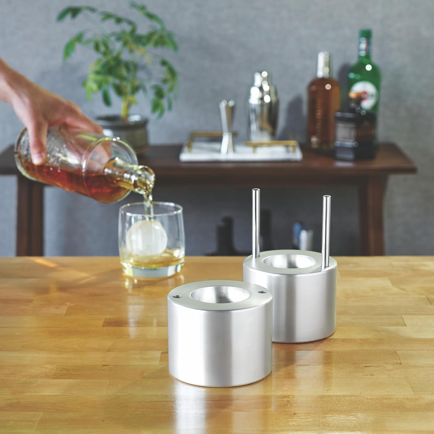 Puzzloria 55mm aluminum ice sphere press maker for cocktails and bar drinks