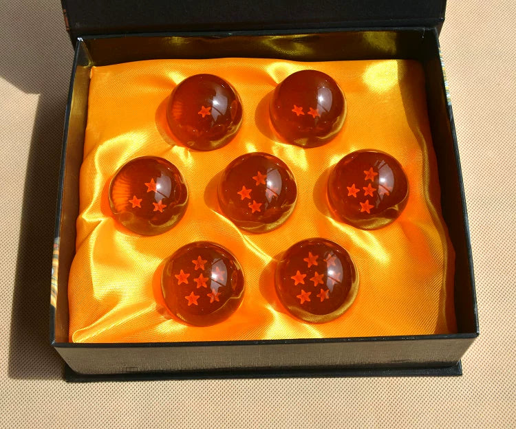 Dragon Ball Z crystal orbs collectible set with star patterns in orange red and blue colors