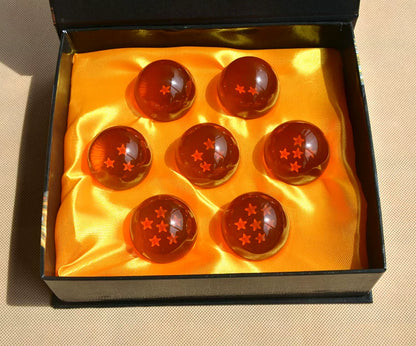Dragon Ball Z crystal orbs collectible set with star patterns in orange red and blue colors