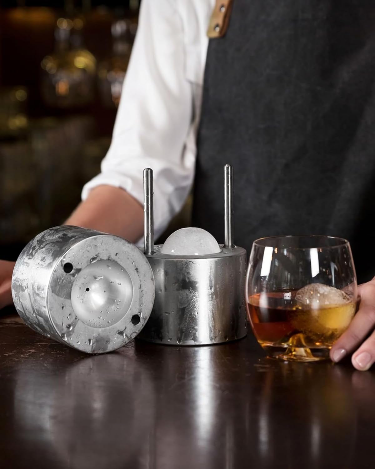 Puzzloria 55mm aluminum ice sphere press maker for cocktails and bar drinks