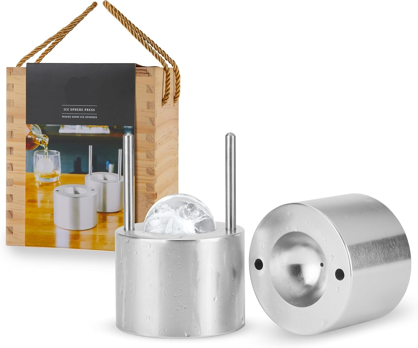 Puzzloria 55mm aluminum ice sphere press maker for cocktails and bar drinks