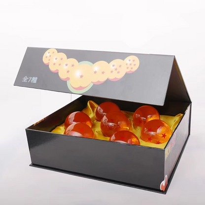 Dragon Ball Z crystal orbs collectible set with star patterns in orange red and blue colors