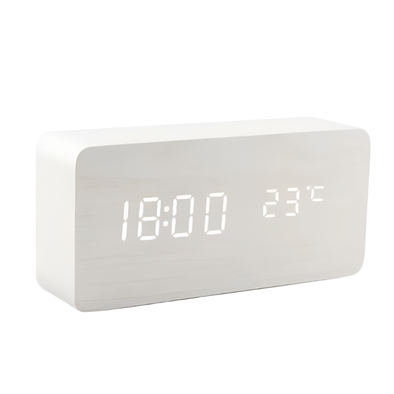 LED Digital Alarm Clock - Voice - Controlled Wooden Desktop Clock, USB/AAA Powered - Stylish Wood Watch Table Design