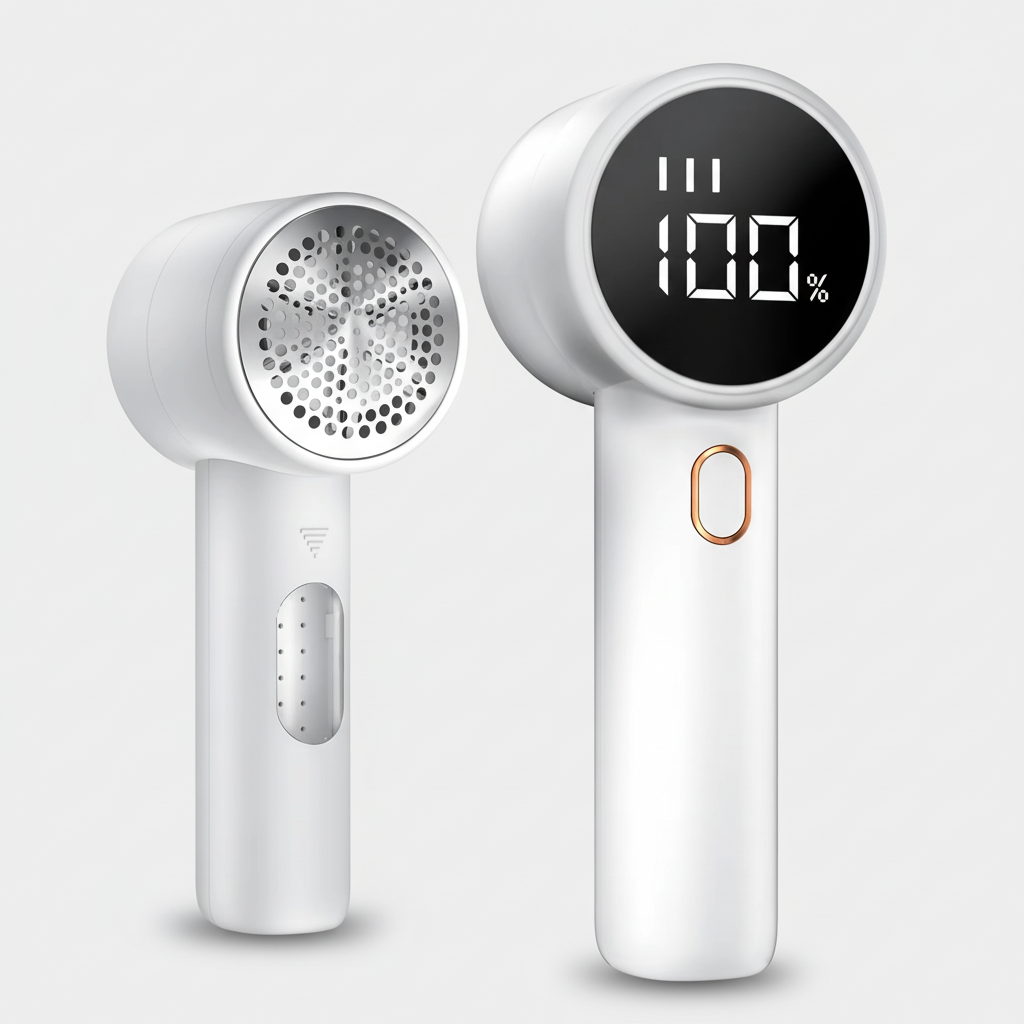 Puzzloria rechargeable electric fabric shaver with LED display and 6-blade stainless steel system for removing lint from clothing and furniture