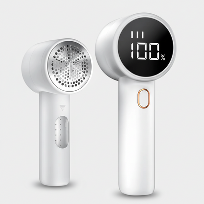 Puzzloria rechargeable electric fabric shaver with LED display and 6-blade stainless steel system for removing lint from clothing and furniture