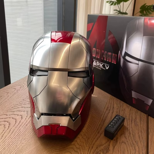 Premium Iron Man helmet collectible with LED lighting and voice control features for cosplay and display