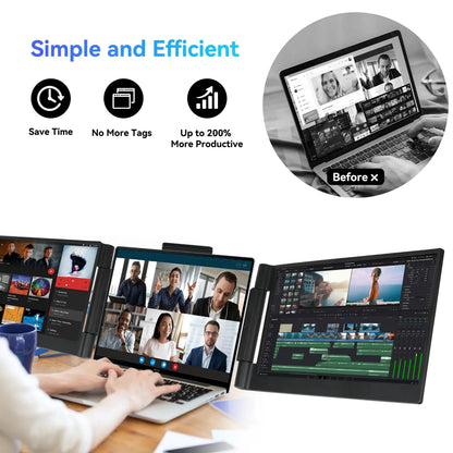 Portable dual laptop screen extender with 14-inch Full HD IPS displays for increased productivity and multi-screen workspac