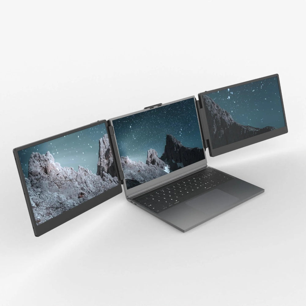 Portable dual laptop screen extender with 14-inch Full HD IPS displays for increased productivity and multi-screen workspac