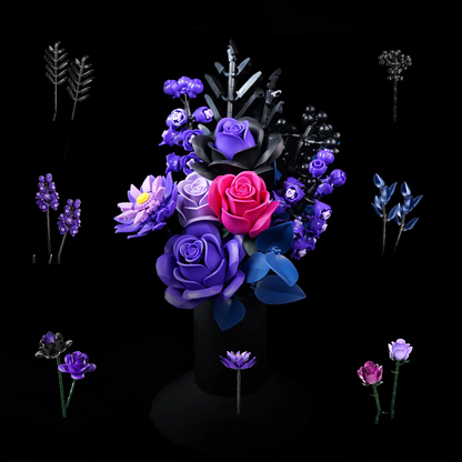 Puzzloria™ | Purple Rose Bouquet Building Block Set