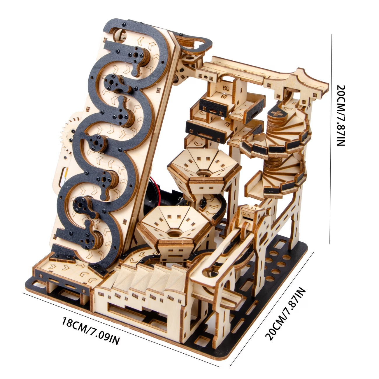 Motorized Marble Machine 3D Wooden Puzzle Celestial Ladder - STEM Building Kit with Mechanical Gear System Black