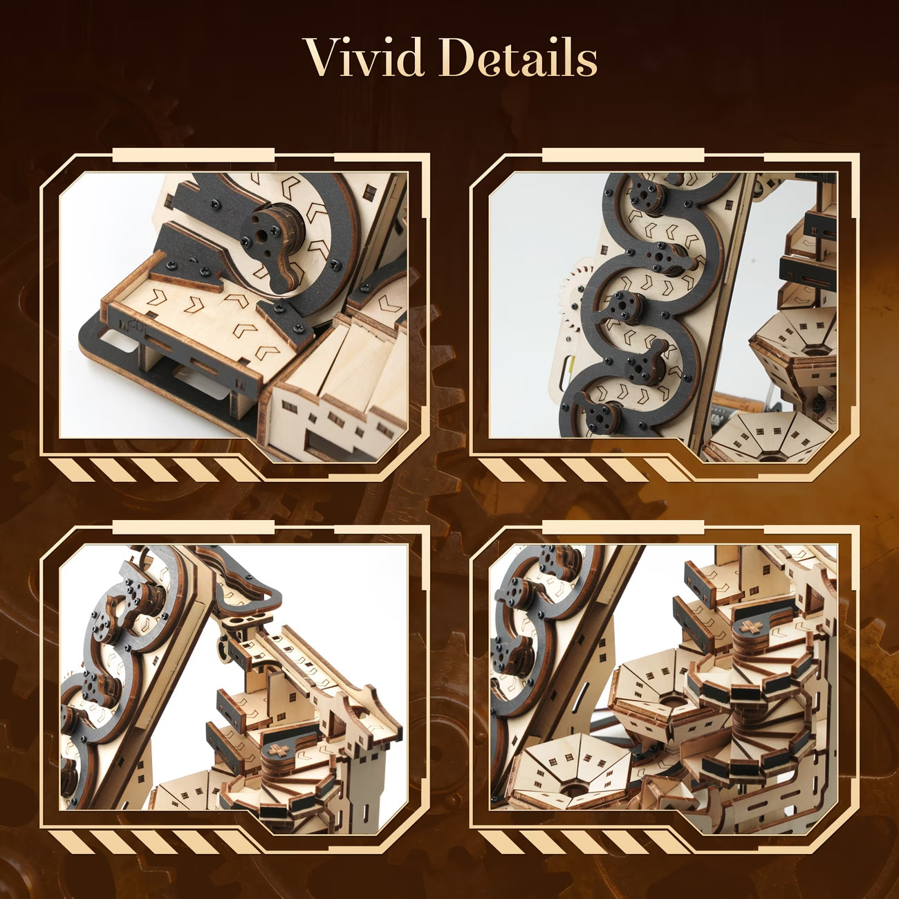 Motorized Marble Machine 3D Wooden Puzzle Celestial Ladder - STEM Building Kit with Mechanical Gear System Black