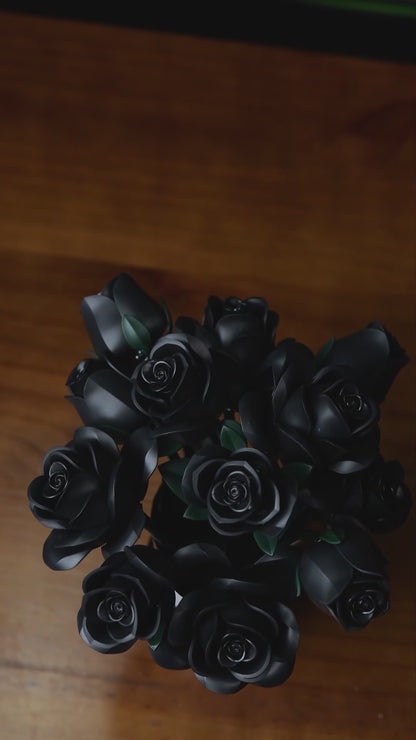 Puzzloria | Eternal Black Rose Bouquet Building Blocks