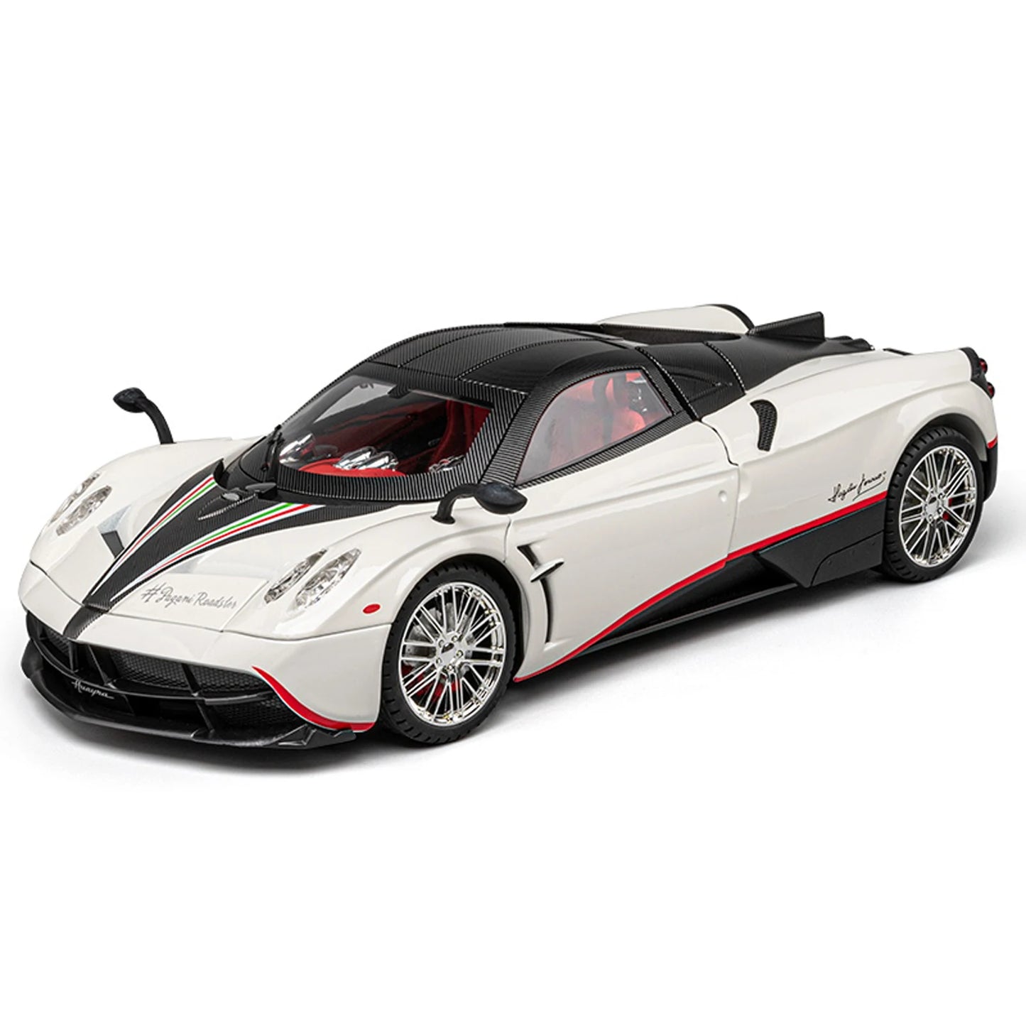 alloy 1:18 italian supercar replica with working headlights engine sounds and removable suitcase shelf display piece – Blue, Purple, White