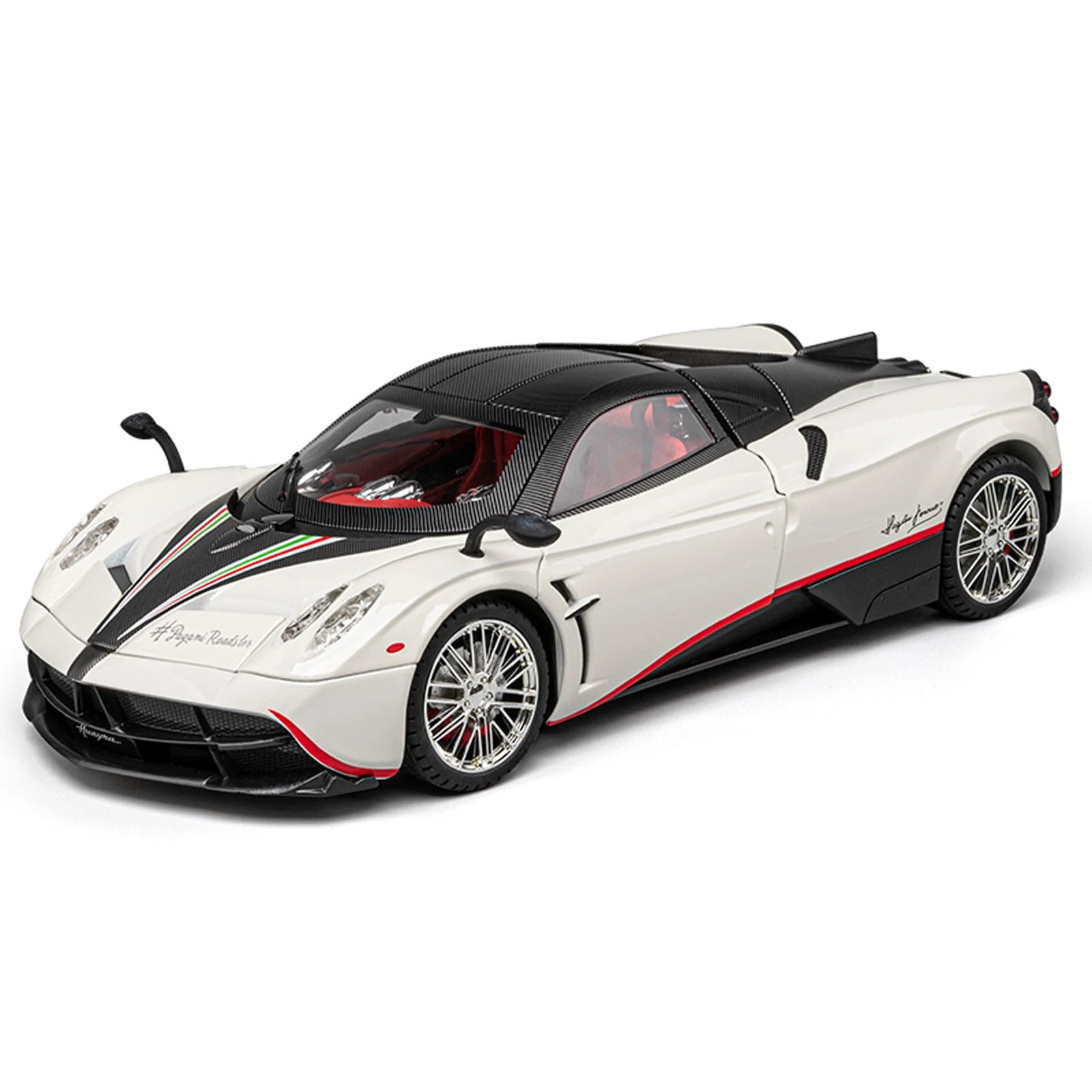 alloy 1:18 italian supercar replica with working headlights engine sounds and removable suitcase shelf display piece – Blue, Purple, White