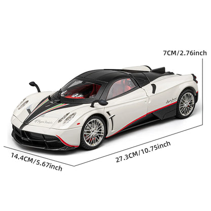 pagani huayra scale model toy car with opening scissor doors carbon fiber roof italian tricolore stripe collectible – Blue, Purple, White