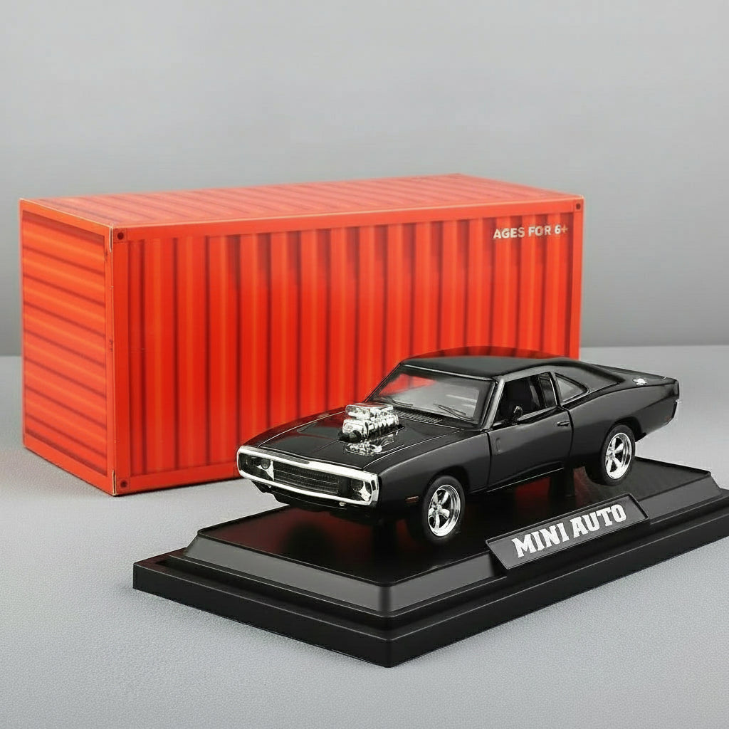 1:32 1970 charger diecast model car with pull back motor sound led lights and opening doors hood trunk – Black, Blue, Red