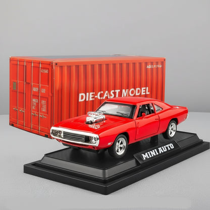 1:32 scale american muscle car diecast with collector container box display base for shelf and gaming room – Black, Blue, Red