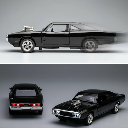 1:32 scale american muscle car diecast with collector container box display base for shelf and gaming room – Black, Blue, Red