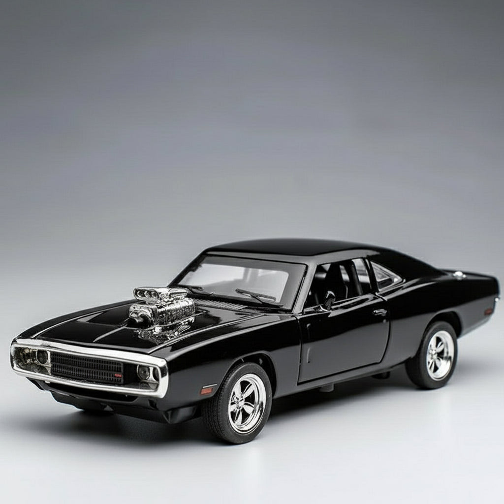 black 1970 charger diecast muscle car model with display base for desk decor man cave shelf gift black – Black, Blue, Red