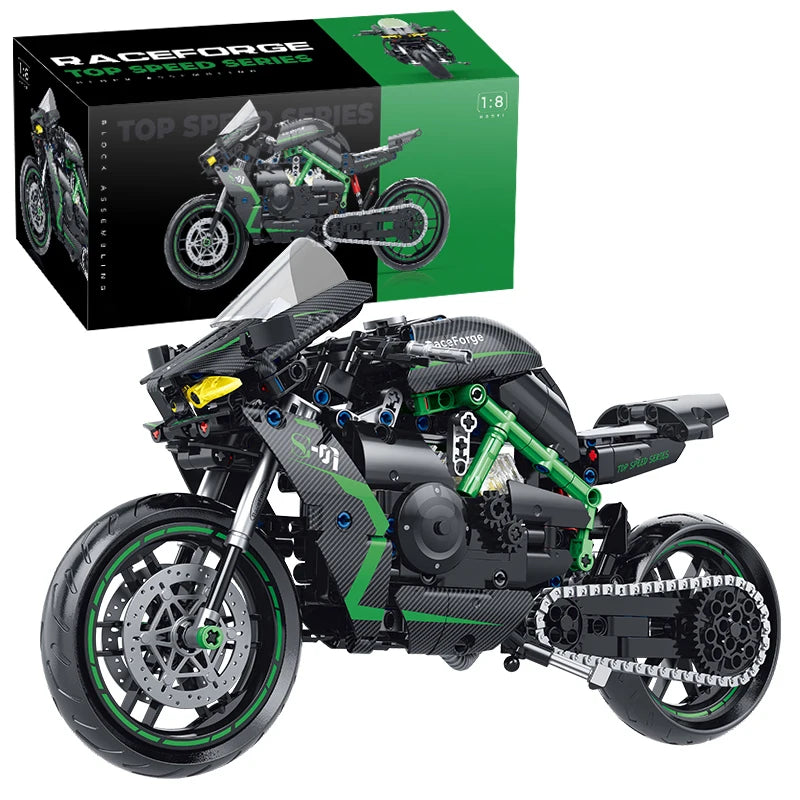 Green - 511 Pcs
1:8 scale green superbike motorcycle building block set technic sport bike model kit