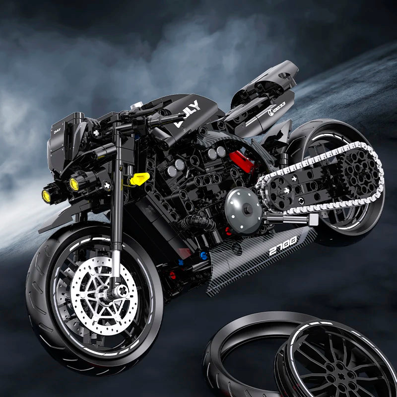 Black - 538 Pcs
1:8 scale black streetfighter motorcycle building blocks naked bike model kit