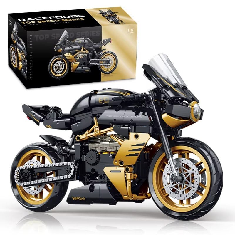 Gold - 506 Pcs
1:8 scale gold cafe racer motorcycle building block set sport touring model kit