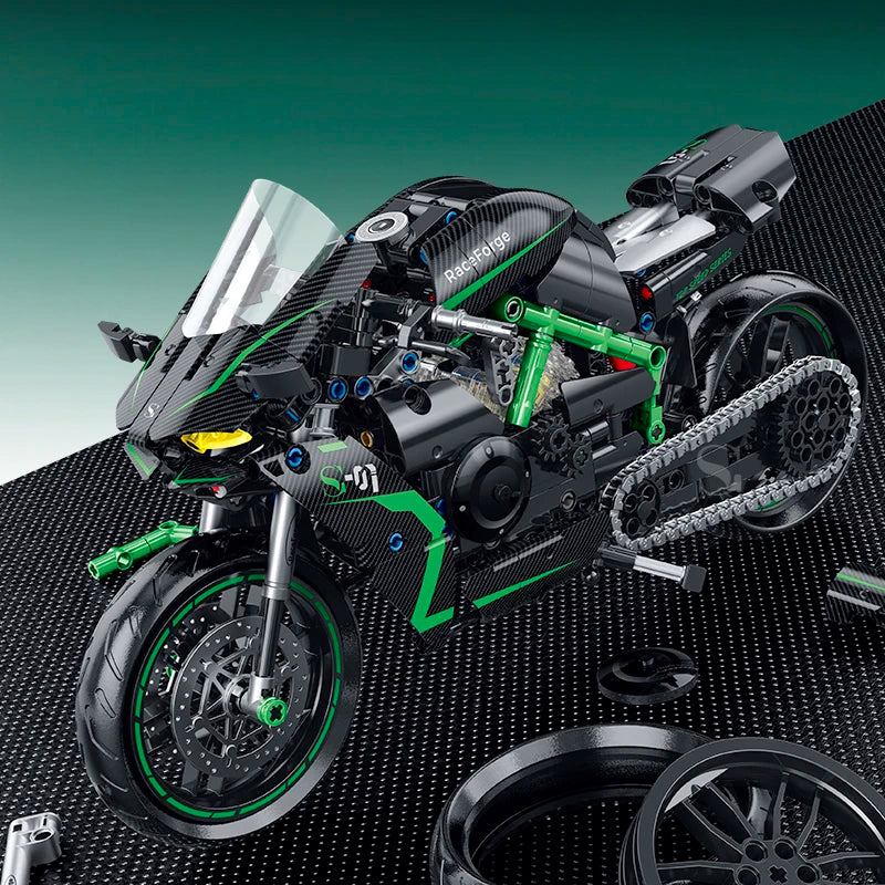 Green - 511 Pcs
1:8 scale green superbike motorcycle building block set technic sport bike model kit