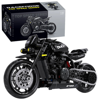 Black - 538 Pcs
1:8 scale black streetfighter motorcycle building blocks naked bike model kit