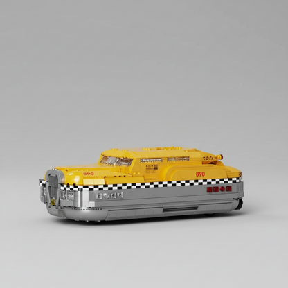 yellow cab brick set with checker stripes rotating wheels and removable roof interior for shelf decor