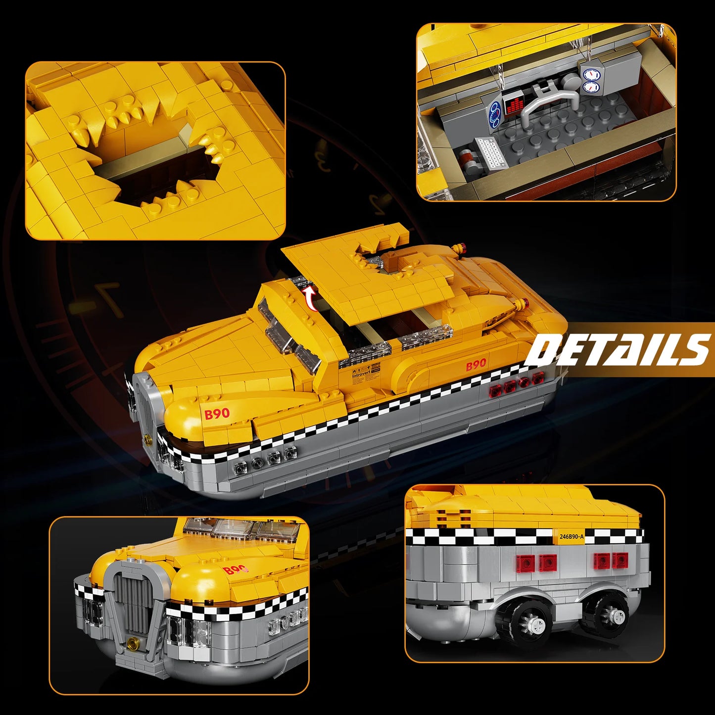 adult building blocks yellow taxi car kit with chrome trim printed decals 33cm display sculpture for office shelf