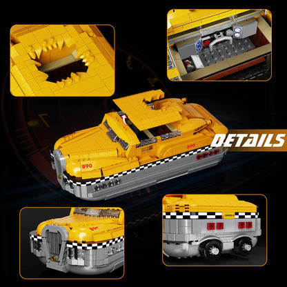 adult building blocks yellow taxi car kit with chrome trim printed decals 33cm display sculpture for office shelf