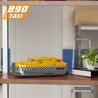 1441 piece b90 retro sci fi yellow cab taxi building blocks model kit for adult display collectors and brick fans