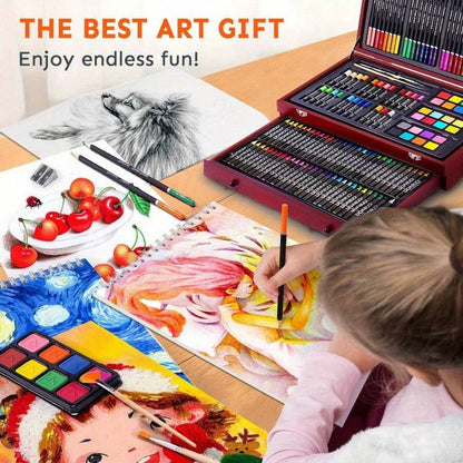 art set gift idea for birthday christmas or back to school 145 piece wooden case drawing and painting supplies for kids