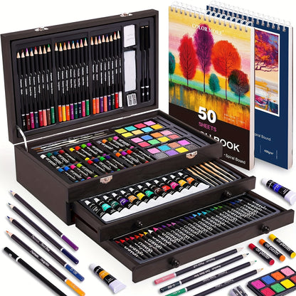 art set gift idea for birthday christmas or back to school 175 piece wooden case painting and drawing supplies – Cherry, Pink, Blue, Purple, Brown, Tan