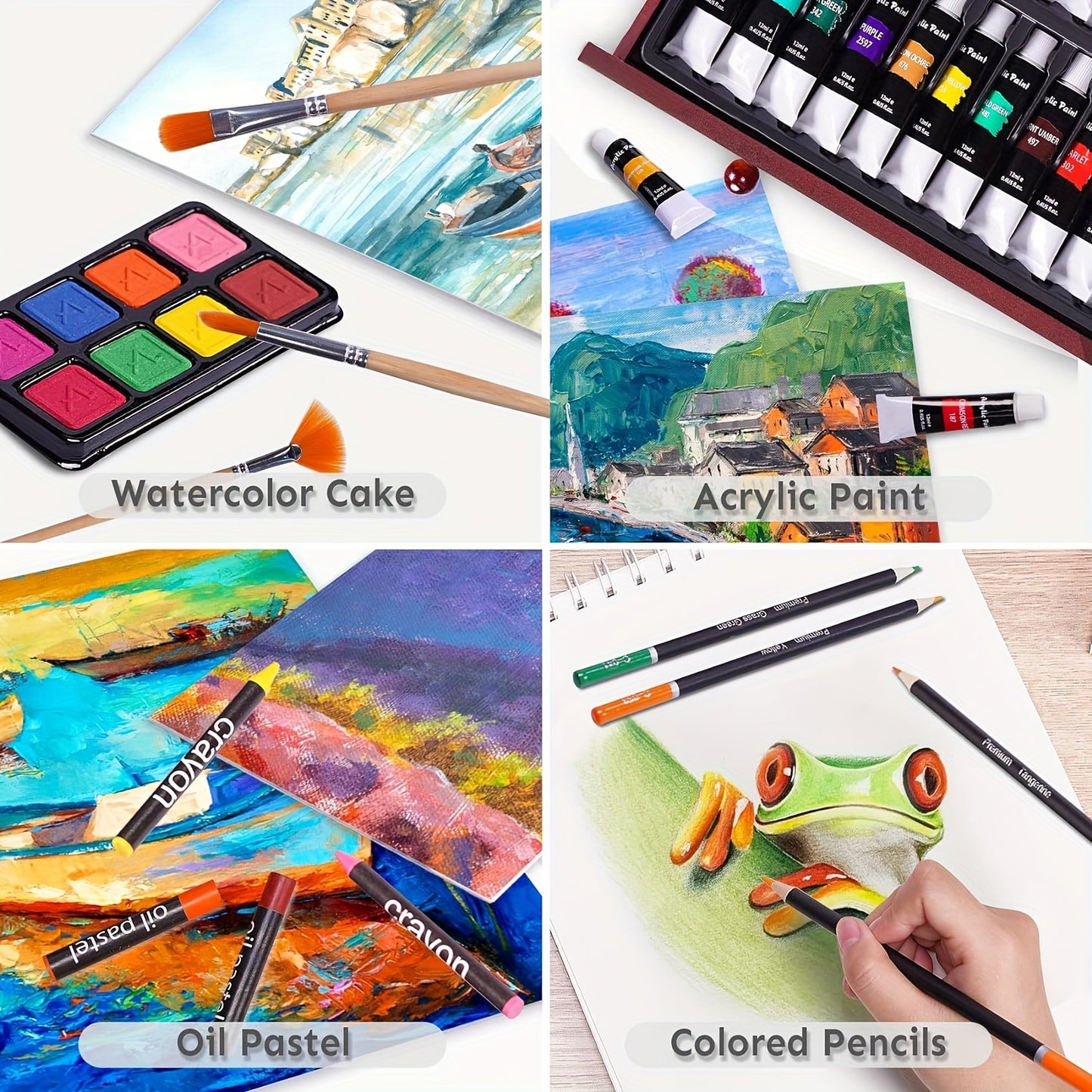 all in one drawing kit for teens and adult hobbyists wooden case art supplies for sketching and acrylic painting – Cherry, Pink, Blue, Purple, Brown, Tan