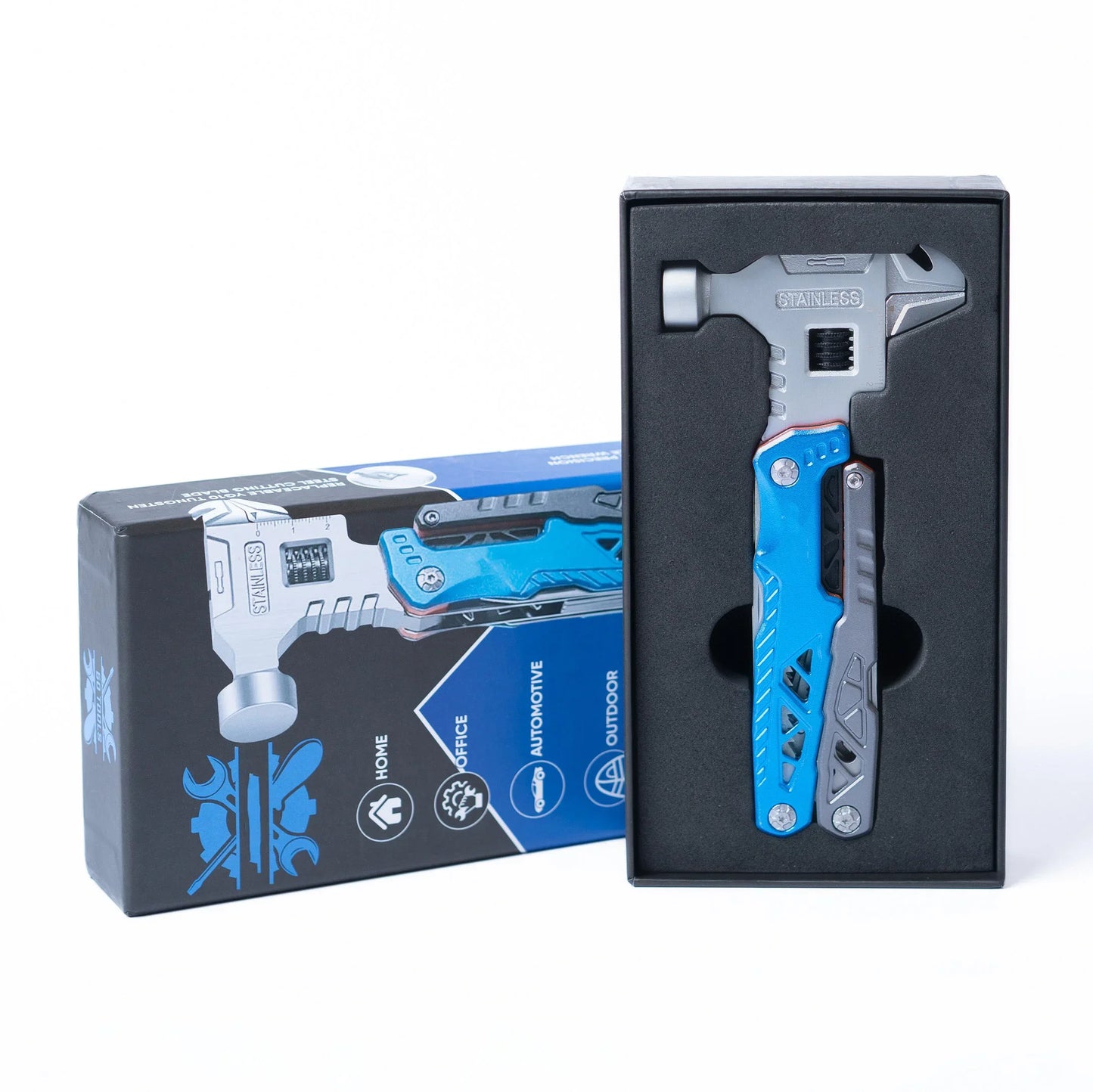 multitool hammer in printed gift box, ready to give birthday and fathers day present for men who fix things (Blue)