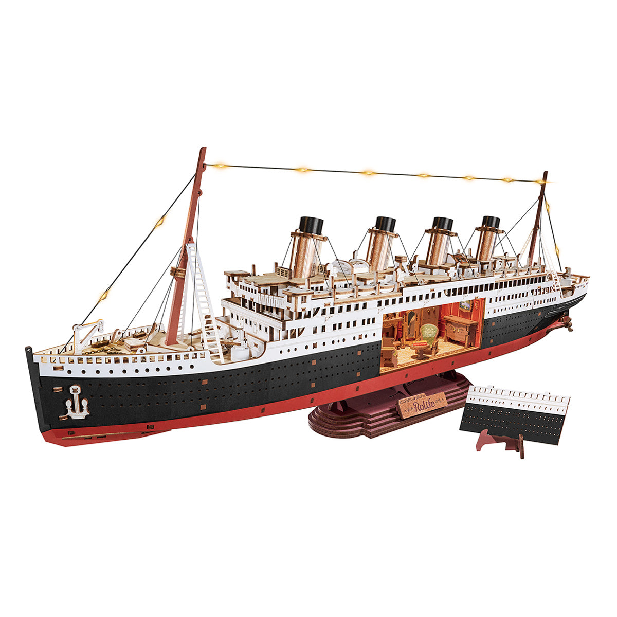 1912 Titanic 3D wooden puzzle RMS Titanic 3D wooden model kit with LED lighting desk display and wooden base