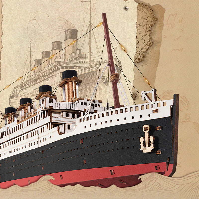 Titanic 3D wooden puzzle, RMS Titanic model kit, Titanic wooden model LED, ship model kit adult, 3D wooden ship puzzle, Titanic scale model, no glue model kit, wooden puzzle LED, Titanic gift history lover, DIY wooden model ship