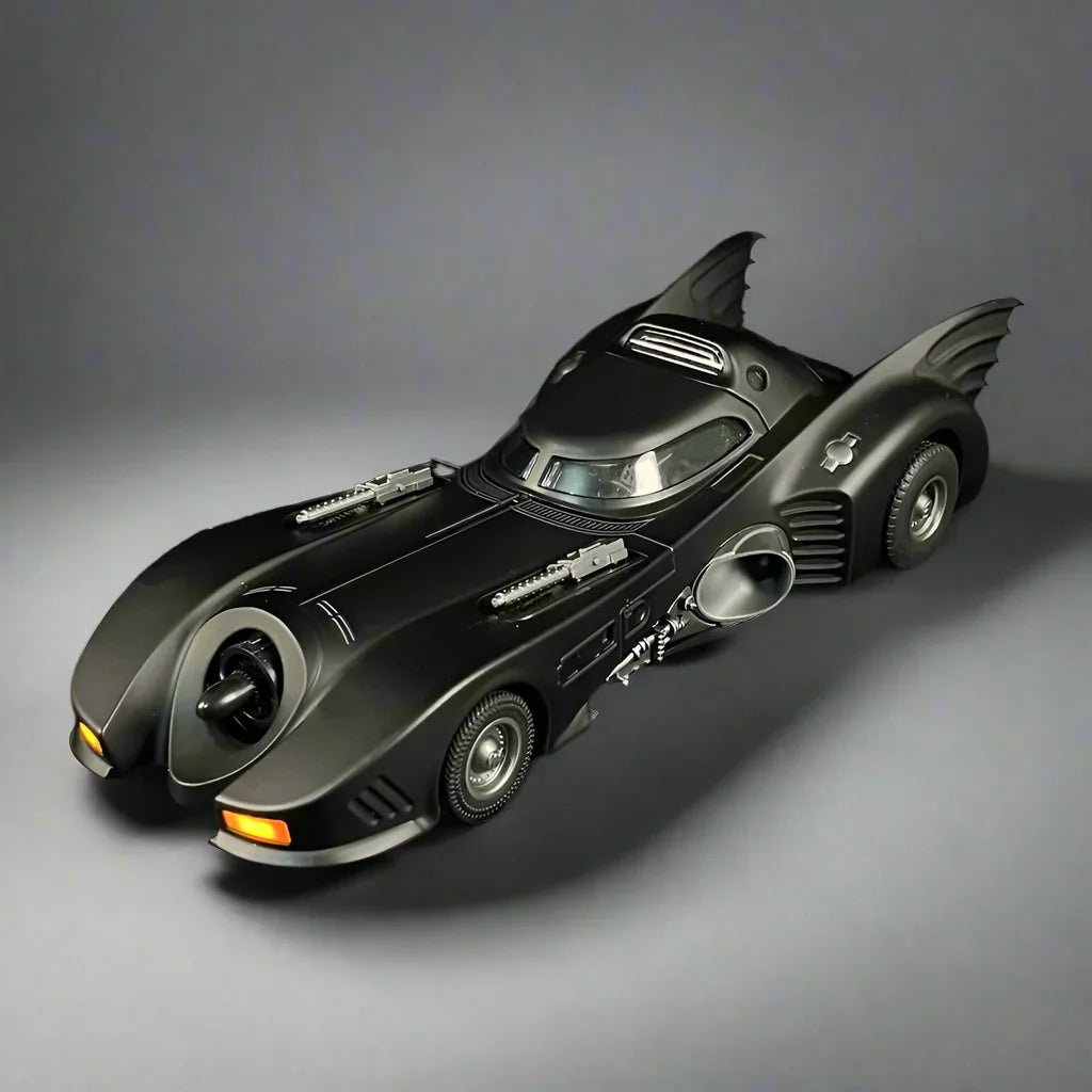 1989 Batmobile model car 1/18 scale alloy diecast replica with lights and sound, classic Batman movie car collectible, 1989 Black