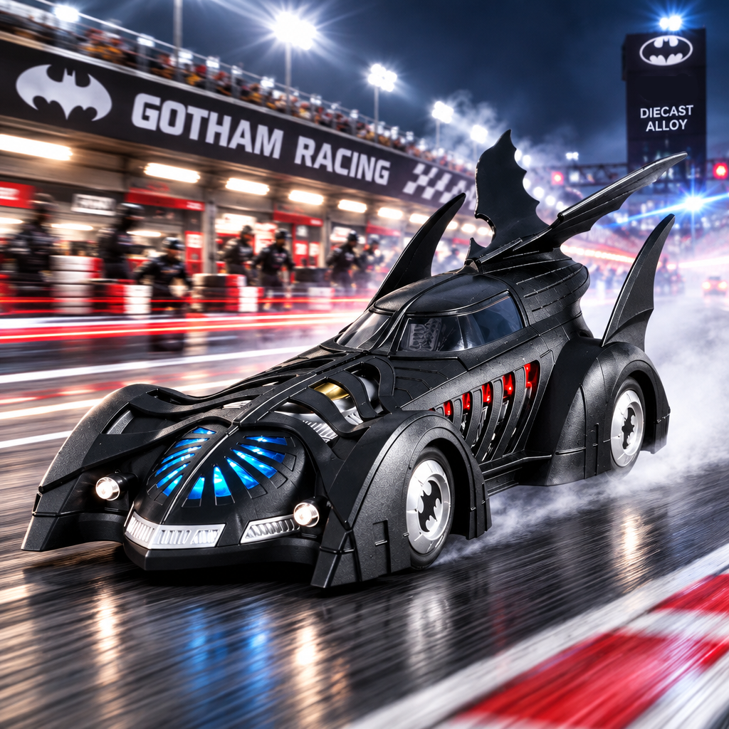 Batman Forever Batmobile diecast replica with bat wing fins and lights, metal Batman car toy gift for collectors, 1995 2 Tail