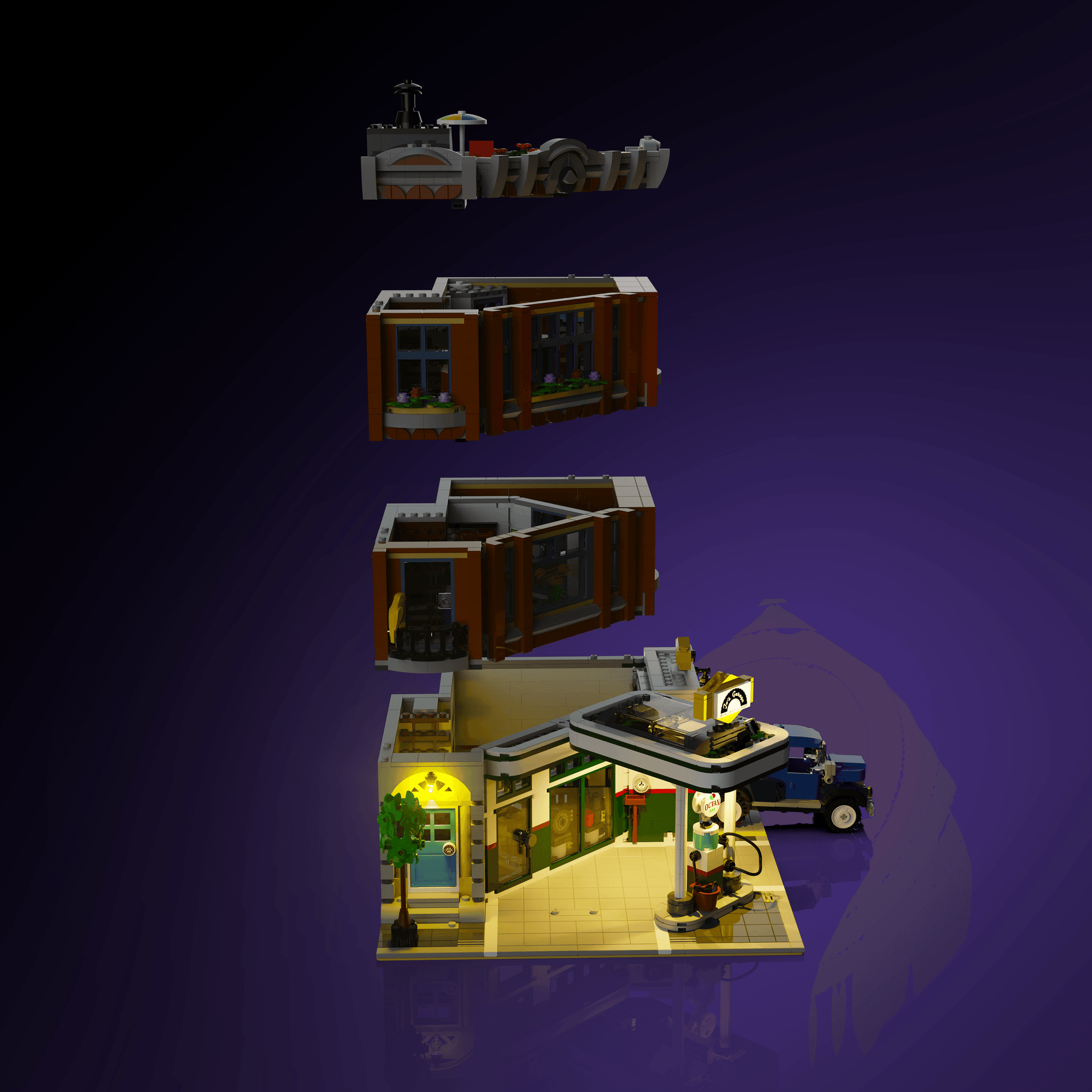 Puzzloria™ | Light Kit for LEGO® Corner Garage - Puzzloria