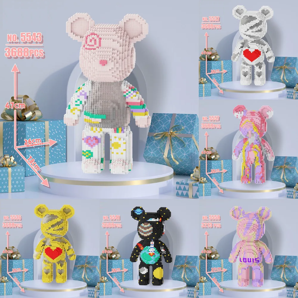 3688 piece bear micro building blocks set 47cm brick bear display model for adult builders and teens – 5542, 5541, 5536, 5537, 5538, 5539, 5540, 5543, 5544, 5554, 5546, 5545, 5547, 5548, 5549, 5550, 5551, 5552, 5553, 5555, 5556, 5557, 5558