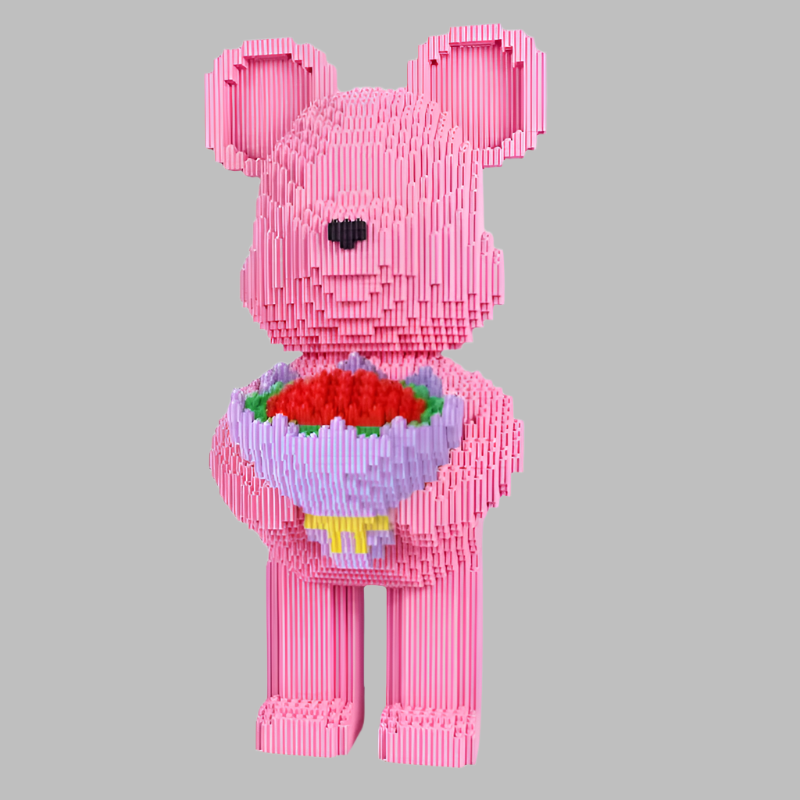 purple bearbrick style building blocks set 48cm display bear with flowers for teen dorm room shelf purple – White, Pink, Purple, Green