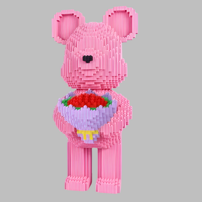 purple bearbrick style building blocks set 48cm display bear with flowers for teen dorm room shelf purple – White, Pink, Purple, Green
