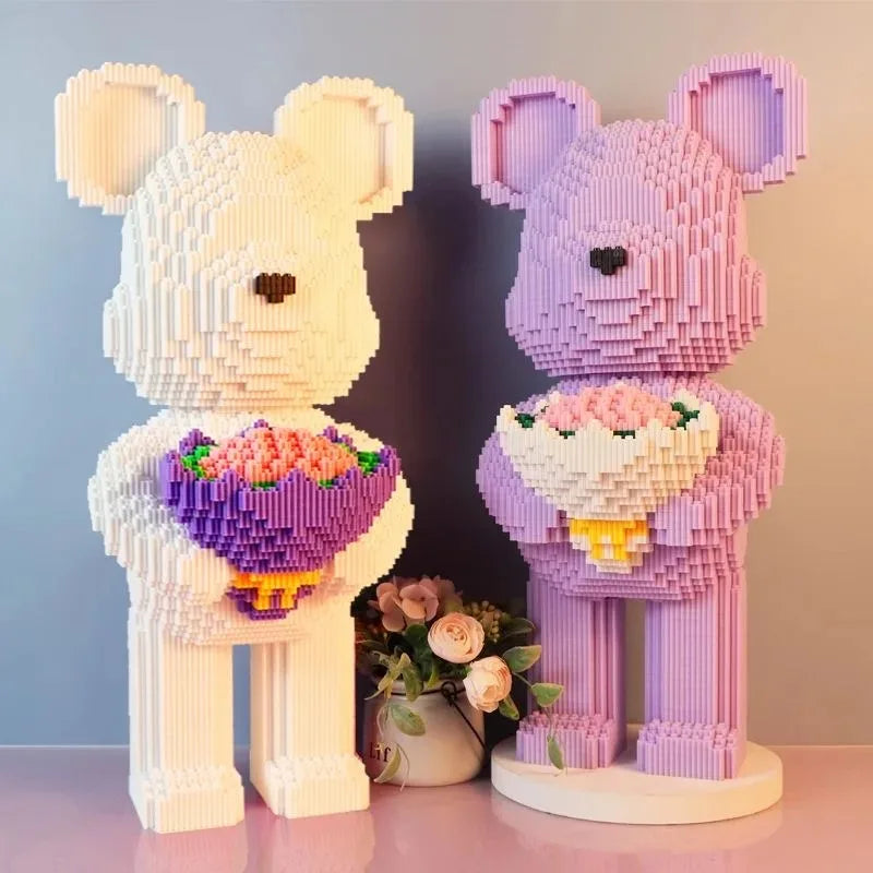 green flower bear brick model kit oversized adult building blocks set for living room office decor green – White, Pink, Purple, Green