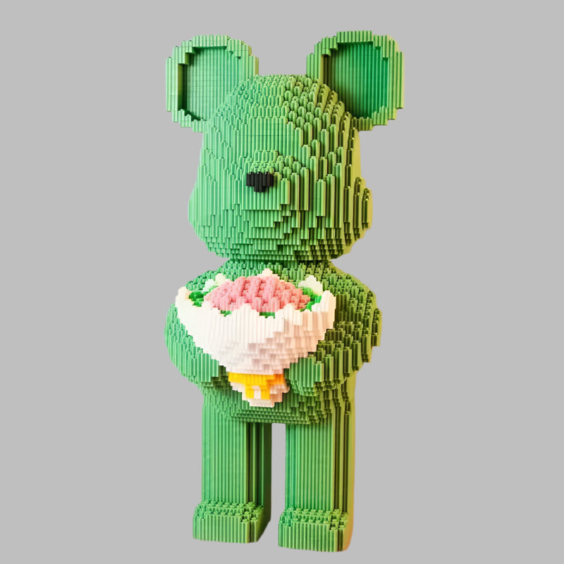 pink teddy bear blocks with sculpted flower bouquet anniversary valentines gift for her display sculpture pink – White, Pink, Purple, Green