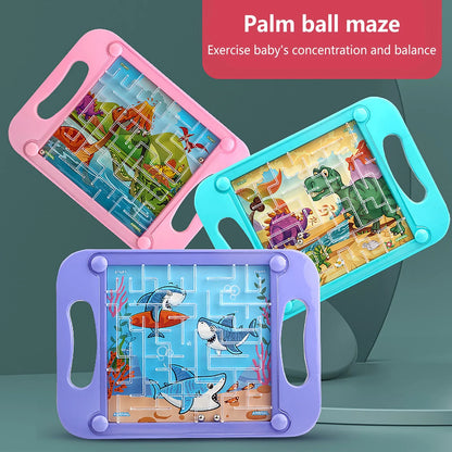 handheld gravity maze board sealed steel ball cartoon dinosaur shark graphics preschool spatial reasoning toy – Purple, Green, Blue, Pink